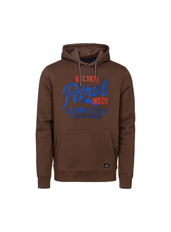 PETROL INDUSTRIES PREMIUM HOODIE RETRO LOGO PULLOVER-BROWN