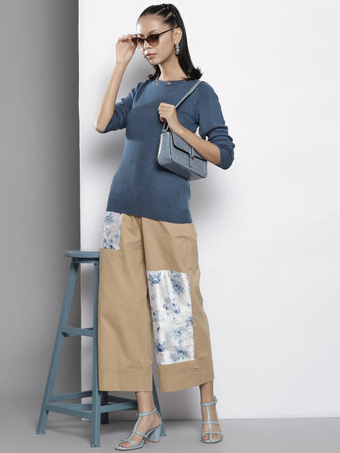 WOMEN BLUE RIB BOAT NECK FULL SLEEVES SWEATER | BLUE