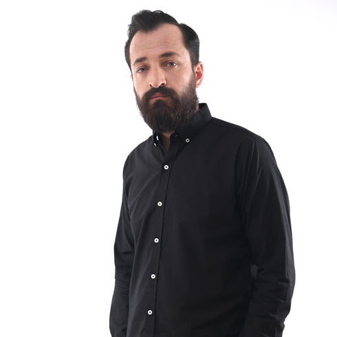 ZARA-MENS PREMIUM-SLIM FIT-CASUAL-COTTON-SHIRT | BLACK