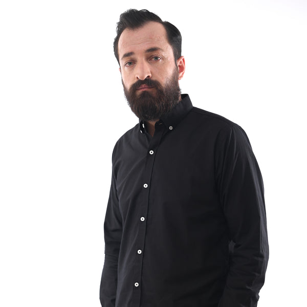 ZARA-MENS PREMIUM-SLIM FIT-CASUAL-COTTON-SHIRT | BLACK