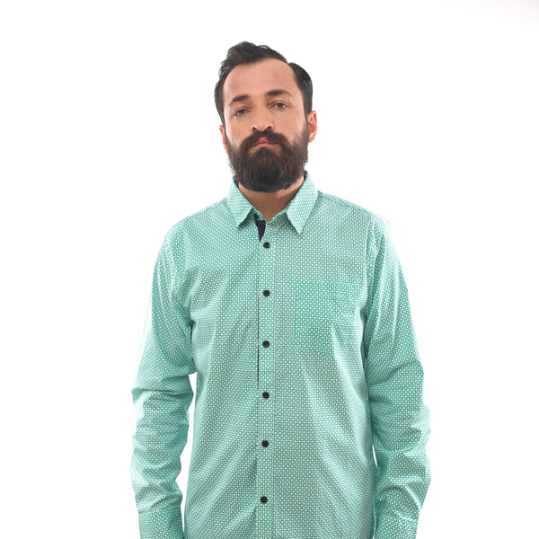 GUESS-LOS ANGELES-PRINTED-SLIM FIT-CASUAL SHIRT | GREEN