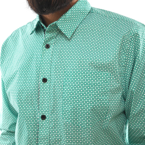 GUESS-LOS ANGELES-PRINTED-SLIM FIT-CASUAL SHIRT | GREEN