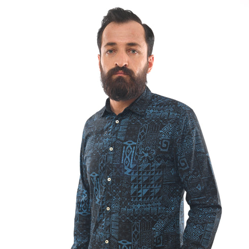 NEXT TROPICAL HAWAIIAN BATIK-SLIM FIT-CASUAL SHIRT | BLACK & BLUE
