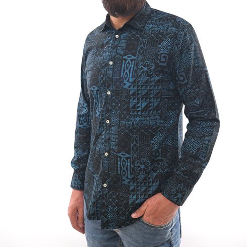 NEXT TROPICAL HAWAIIAN BATIK-SLIM FIT-CASUAL SHIRT | BLACK & BLUE
