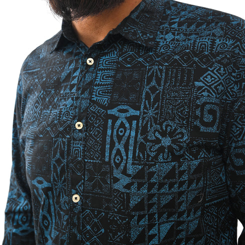 NEXT TROPICAL HAWAIIAN BATIK-SLIM FIT-CASUAL SHIRT | BLACK & BLUE