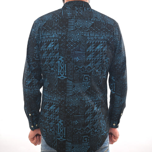 NEXT TROPICAL HAWAIIAN BATIK-SLIM FIT-CASUAL SHIRT | BLACK & BLUE