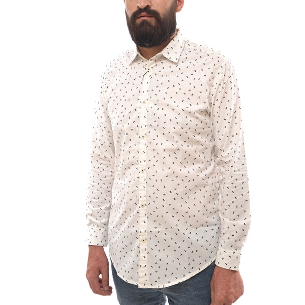 NEXT SAND CLOCK PRINT-SLIM FIT-CASUAL SHIRT | WHITE
