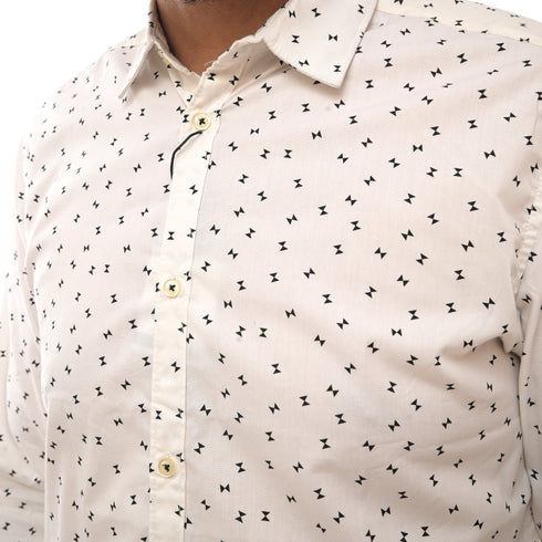 NEXT SAND CLOCK PRINT-SLIM FIT-CASUAL SHIRT | WHITE