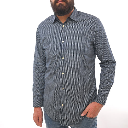 NEXT CLASSIC DOTTED PRINT-SLIM FIT-CASUAL SHIRT | DK BLUE
