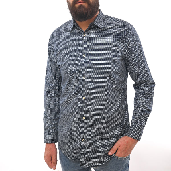 NEXT CLASSIC DOTTED PRINT-SLIM FIT-CASUAL SHIRT | DK BLUE