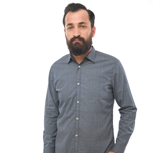 NEXT CLASSIC DOTTED PRINT-SLIM FIT-CASUAL SHIRT | DK BLUE