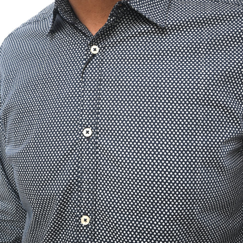 NEXT CLASSIC DOTTED PRINT-SLIM FIT-CASUAL SHIRT | DK BLUE