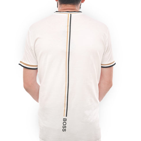 HUGO BOSS X MATTEO BERRETTINI LOGO CREW-NECK T-SHIRT WITH SIGNATURE STRIPES | WHITE