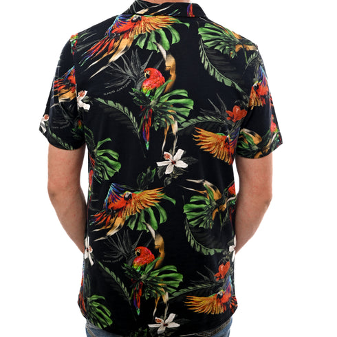 JACK & JONES. TROPICAL PRINT SHORT SLEEVE POLO SHIRT | BLACK