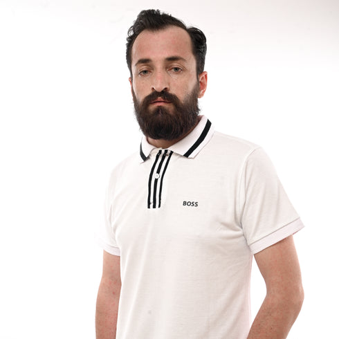 HUGO BOSS DERESO BLACK LOGO POLO SHIRT | WHITE