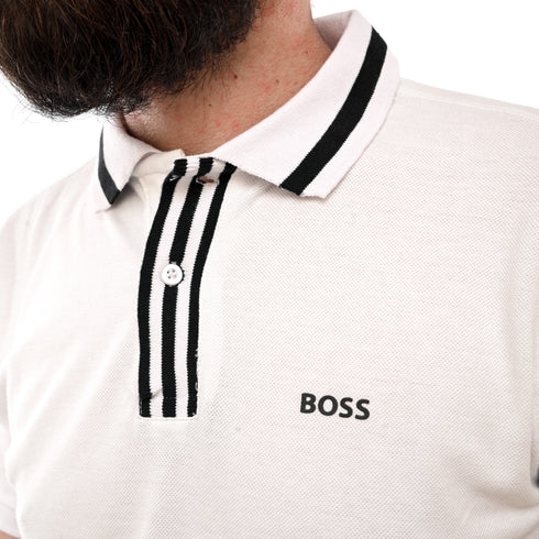 HUGO BOSS DERESO BLACK LOGO POLO SHIRT | WHITE