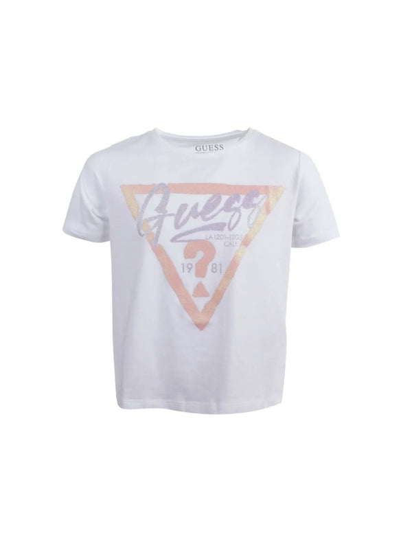 Guess Kids White T-Shirt with Graphic Logo – Soft cotton short-sleeve tee for boys & girls. Trendy, comfortable, and perfect for everyday wear. Shop now!
