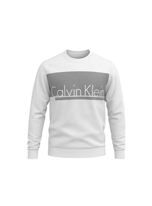 CALVIN KLEIN LOGO SWEATSHIRT-WHITE WITH GREY BLOCK | PREMIUM COTTON CREWNECK