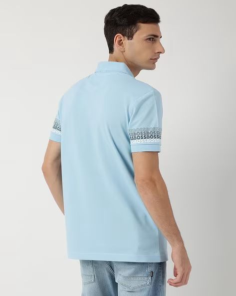 HUGO BOSS LOGOS COTTON PIQUE JACUARD POLO SHIRT | LIGHT BLUE
