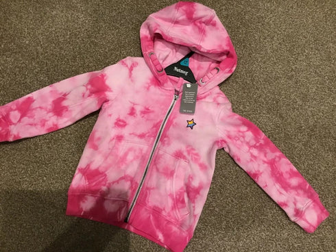 GIRLS PINK TIE-DYE ZIP-UP HOODIE | SOFT COTTON