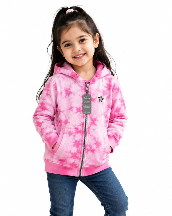 GIRLS PINK TIE-DYE ZIP-UP HOODIE | SOFT COTTON