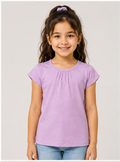 MOTHER CARE GIRLS PLEATED NECK SHORT SLEEVE T-SHIRT | LIGHT PURPLE