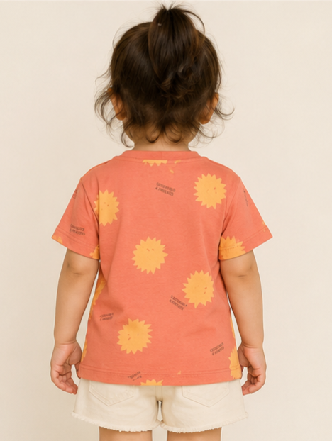 ZARA GIRLS SUNBURST PRINT T-SHIRT | CORAL ORANGE