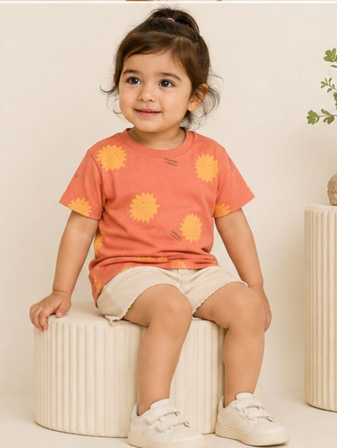 ZARA GIRLS SUNBURST PRINT T-SHIRT | CORAL ORANGE