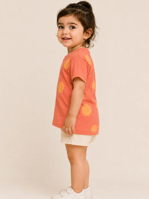 ZARA GIRLS SUNBURST PRINT T-SHIRT | CORAL ORANGE