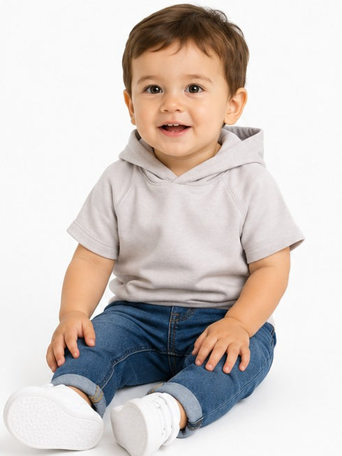 ZARA BABY SHORT SLEEVE HOODED SWEATSHIRT | LIGHT BEIGE