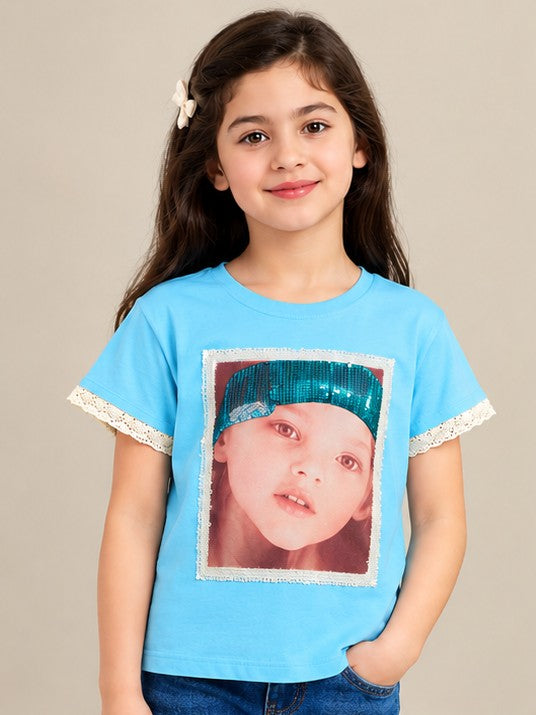 ZARA KIDS GIRLS GRAPHIC T-SHIRT | SKY BLUE