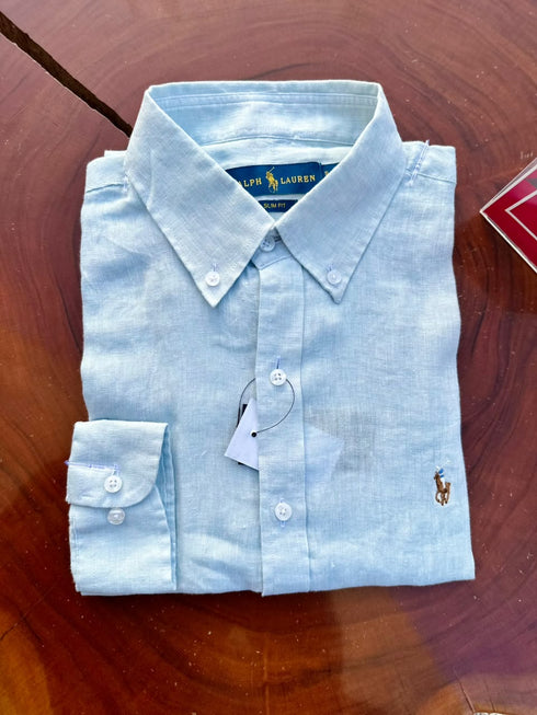 POLO RALPH LAUREN SLIM FIT LINEN SHIRT | ICE BLUE