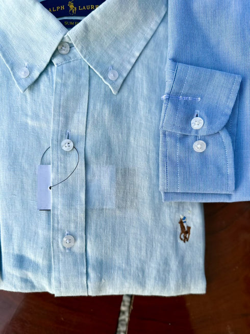 POLO RALPH LAUREN SLIM FIT LINEN SHIRT | ICE BLUE