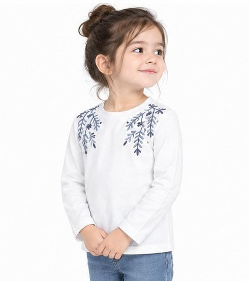 MANGO PREMIUM GIRLS EMBROIDERED LONG SLEEVE T-SHIRT | WHITE