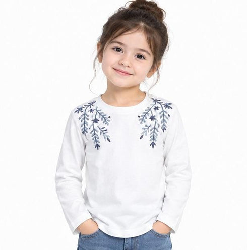 MANGO PREMIUM GIRLS EMBROIDERED LONG SLEEVE T-SHIRT | WHITE