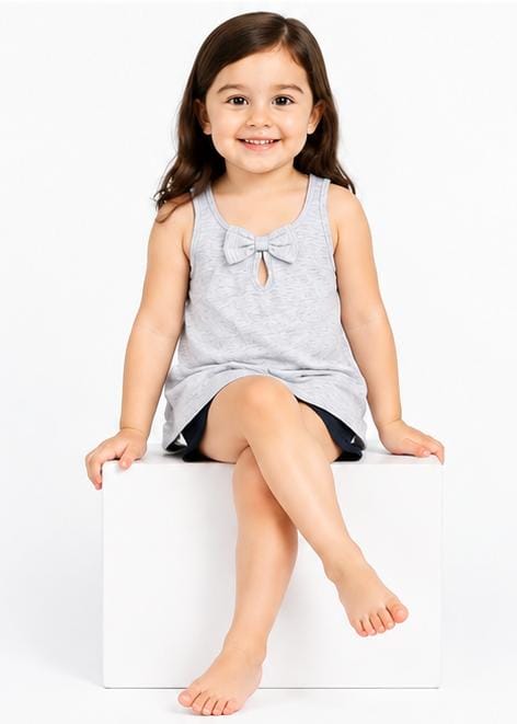 ZARA KIDS PREMIUM GIRLS BOW DETAIL SLEEVELESS TOP | LIGHT GREY
