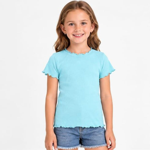 FUTURINO PREMIUM GIRLS RIBBED T-SHIRT | LIGHT BLUE
