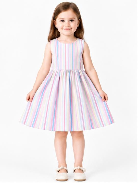 BLUE SEVEN PASTEL STRIPED PREMIUM GIRLS DRESS