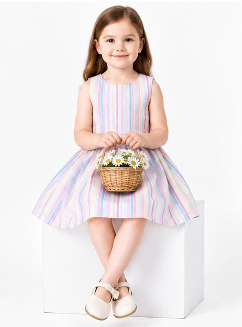 BLUE SEVEN PASTEL STRIPED PREMIUM GIRLS DRESS
