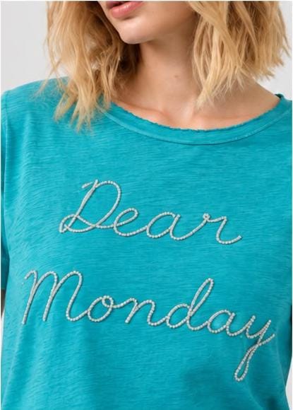 S.OLIVER DEAR MONDAY PREMIUM EMBROIDERED T-SHIRT | TEAL BLUE