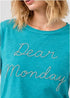 S.OLIVER DEAR MONDAY PREMIUM EMBROIDERED T-SHIRT | TEAL BLUE