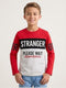 LE PRINTEMPS KIDS "STRANGER PLEASE WAIT " PRINTED FULL SLEEVE T-SHIRT |RED & LIGHT GREY