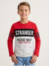 LE PRINTEMPS KIDS "STRANGER PLEASE WAIT " PRINTED FULL SLEEVE T-SHIRT |RED & LIGHT GREY