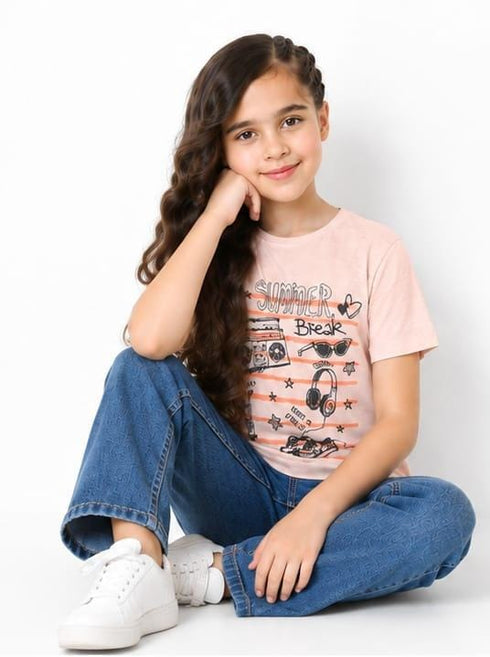 DENIMISH PREMIUM GIRLS T-SHIRT | LIGHT PEACH