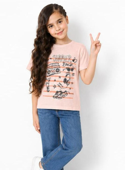 DENIMISH PREMIUM GIRLS T-SHIRT | LIGHT PEACH