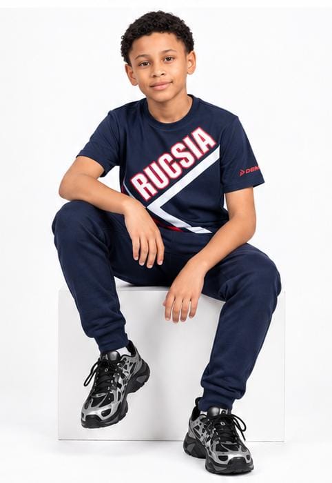 DEMIX PREMIUM KIDS T-SHIRT RUSSIA PRINT | NAVY BLUE