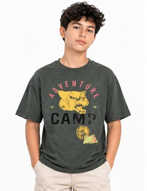 ALL BASIC PREMIUM ADVENTURE CAMP PRINT T-SHIRT | OLIVE GREEN