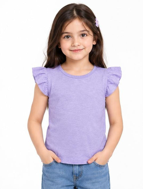MOTHERCARE KIDS GIRLS LAVENDER RUFFLE SLEEVE PREMIUM T-SHIRT