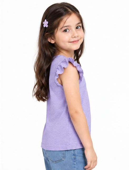 MOTHERCARE KIDS GIRLS LAVENDER RUFFLE SLEEVE PREMIUM T-SHIRT