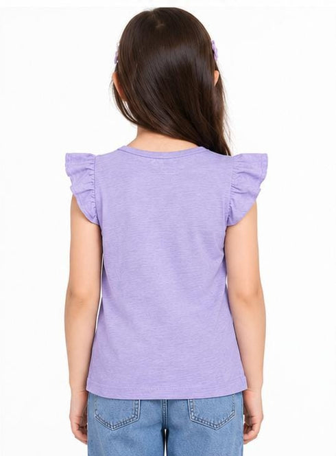 MOTHERCARE KIDS GIRLS LAVENDER RUFFLE SLEEVE PREMIUM T-SHIRT